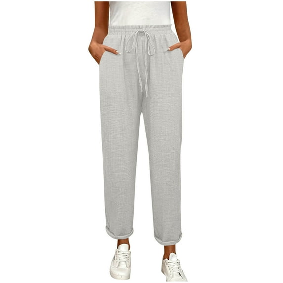 Stamzod Casual Pants for Women Fashion Solid Color Stretch Waist Full Length Pants Daily Straight Loose Pants for Women with Pocket Gray XL