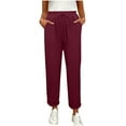 thumbnail image 1 of Stamzod Casual Pants for Women Fashion Solid Color Stretch Waist Full Length Pants Daily Straight Loose Pants for Women with Pocket Wine XXL, 1 of 8