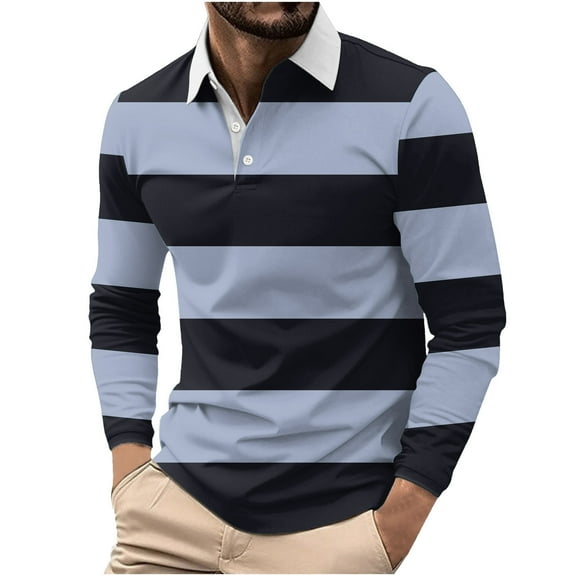 Stamzod Casual Shirts for Men Fshion Strip Printing Turndown Long Sleeve Shirt Men Clothing Black XXL
