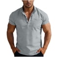 thumbnail image 1 of Stamzod Casual Shirts for Men Solid-Color Stand Collar Button Pullover Tops Short Sleeve Summer Vcation Beach Shirt for Men Gray S, 1 of 8