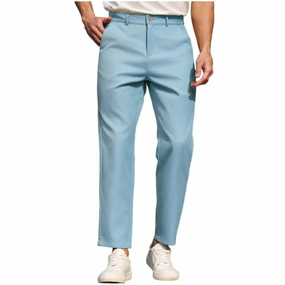 Stamzod Casual Work Pants for Men Solid Color Flat Front Straight Trousers Pants with Pockets Officewear Sky Blue-3 XXL