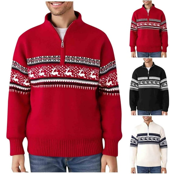 Stamzod Christmas Gifts Men Quarter Zip Pullover Men Sweater Casual Oversized Long Sleeve Sweaters for Men Black B L