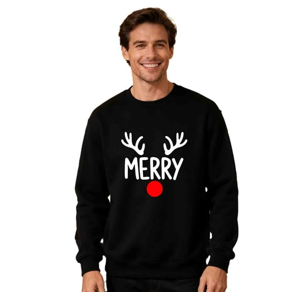 Stamzod Christmas Matching Couple Sweatshirts for Men Fashion Letter Printed Long Sleeve Crewneck Sweatshirt Mens Holiday Casual Oversized Sweat Shirt Black D L
