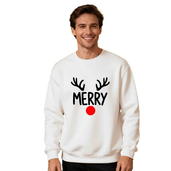 Stamzod Christmas Matching Couple Sweatshirts for Men Fashion Letter Printed Long Sleeve Crewneck Sweatshirt Mens Holiday Casual Oversized Sweat Shirt White D XXXL