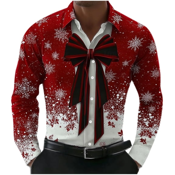 Stamzod Christmas Men's Shirts Turndown Long Sleeve Button Up Shirt Men Casual Party Oversized Shirts Red U XXXXL