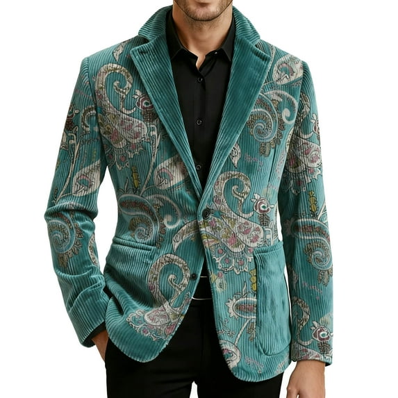 Stamzod Christmas Mens Blazer Jacket 2025 Party Holiday Printed Long Sleeve Corduroy Jacket Mens Fall Fashion Casual Oversized Sport Coat with Pocket Light Blue S
