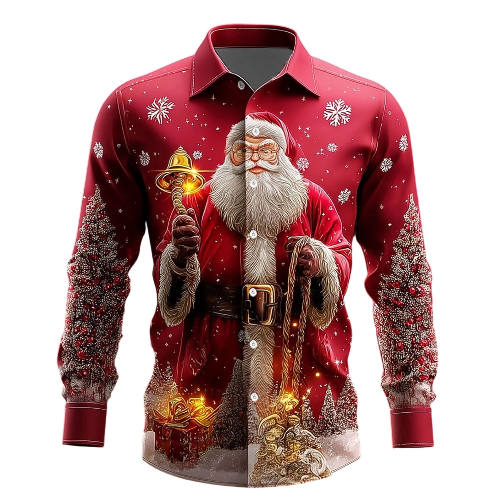 red christmas dress shirt men Men's Christmas Long Sleeve Snow Red Christmas Tree Shirt  Atlanl