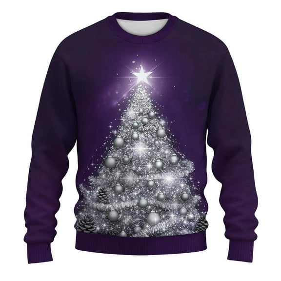 Stamzod Christmas Mens Sweatshirt Long Sleeve Pullover Casual Tops 2025 Trendy Fashion Christmas Tree Mens Crewneck Sweatshirts Purple Q XXXXXL