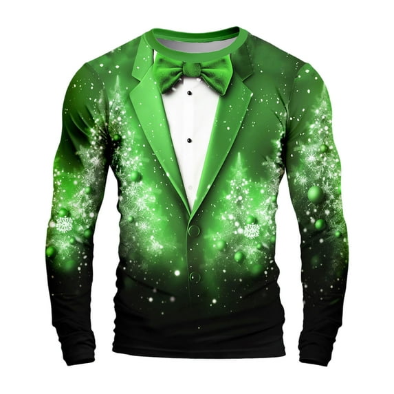 Stamzod Christmas Oversized Graphic Tshirts for Men Fashion Christmas Printing Crewneck Long Sleeve Shirt Casual Party Shirts for Men Green B L