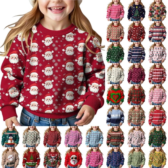 Stamzod Christmas Sweaters for Girls Boys Long Sleeve Printed Knitted Sweater Top Fall Winter Kids Cute Clothes