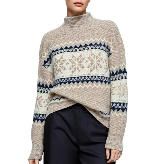 Stamzod Christmas Sweaters for Women Snowflake Long Sleeve Mock Neck Sweatshirt Women 2025 Xmas Knit Sweater Pink M