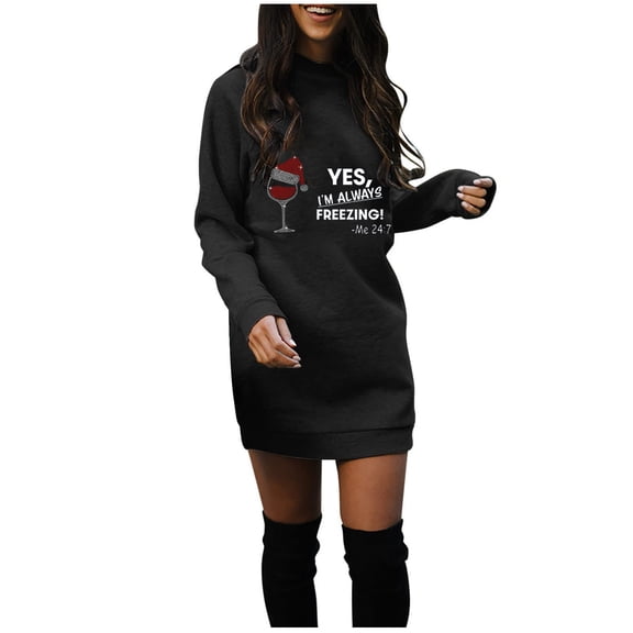 Stamzod Christmas Sweatshirt Dress Women Long Sleeve Xmas Party Dress Casual Fall Winter Holiday Dresses for Women 2025 Black E S