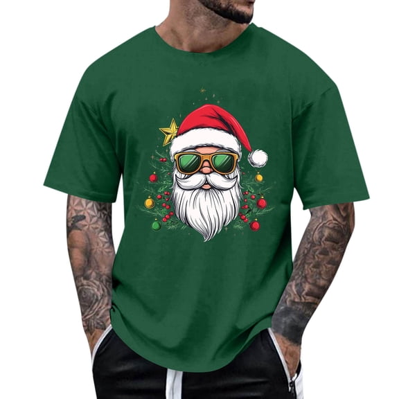 Stamzod Christmas T Shirts for Man Short Sleeve Santa Graphic Tees Xmas Holiday Shirts for Men Crewneck Pullover Casual Tops Green B L