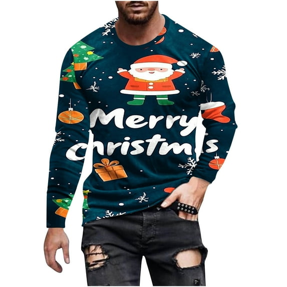 Stamzod Christmas Tshirts Shirts for Men Crewneck Long Sleeve Pullover Tee Top Casual Oversized Tshirts for Men Christmas Gifts Multicolor-6 XXXXXL