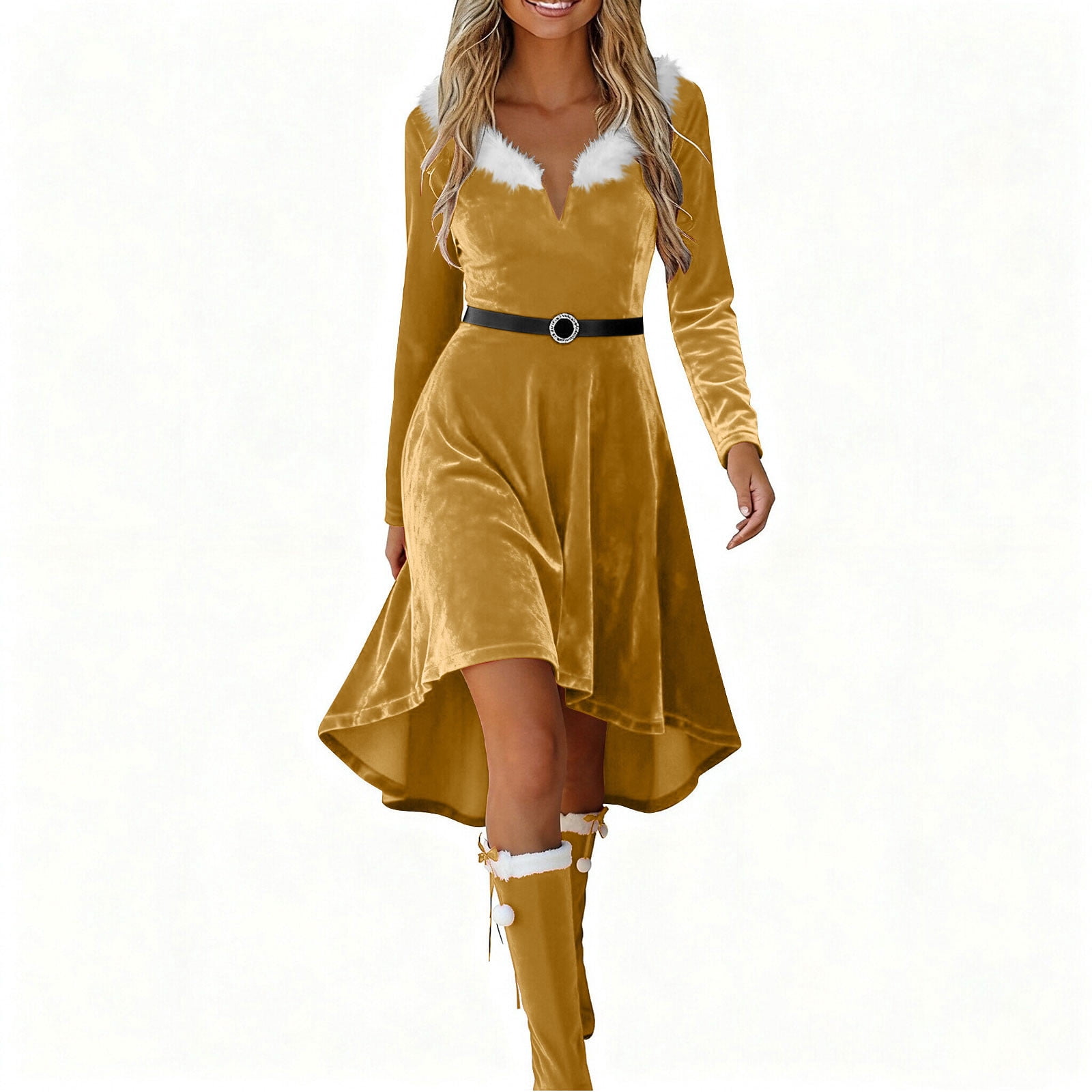 yellow dress for christmas party Stamzod Wedding Guest Dresses Women V Neck Long Sleeve Holiday Velvet 2025 Xmas Dresses for Women S supportive underwire bust cups