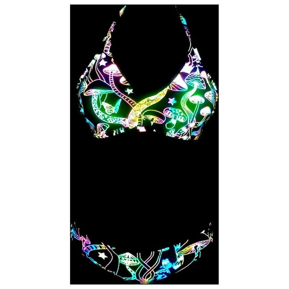 Stamzod Colorful Reflective Women Bikini Beachwear 2 Piece Set Reflect Light Bathing Suit Techwear Outfits Clothing Biquinis Feminino Green L