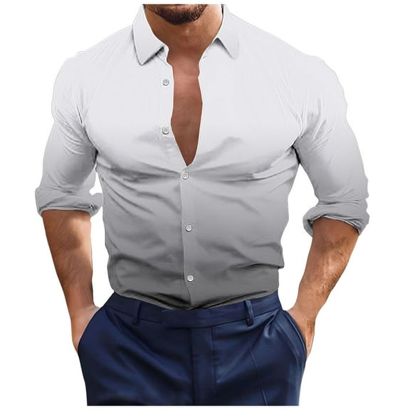 Stamzod Compression Shirt Men Long Sleeve Gradient Color Men Beach Shirts Button Down Slim Spring Fall Fit Mens Dress Shirts