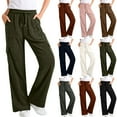 thumbnail image 1 of Stamzod Corduroy Cargo Pants Women Solid Color Elastic Waist Straight Sweatpants with Pockets Casual Loose Trousers Pants for Women White B L, 1 of 10
