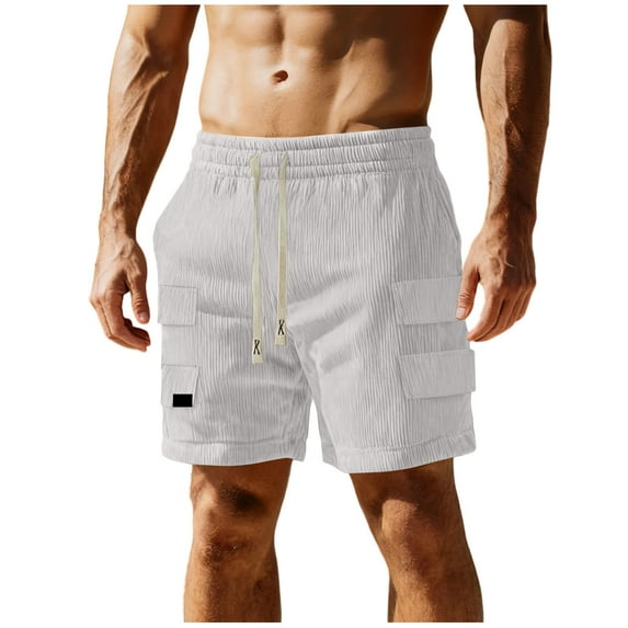 Stamzod Corduroy Cargo Shorts for Men Summer Elastic Waist Basketball Shorts Outdoor Workout Casual Short with Multi-Pocket Men's Clothing White XL