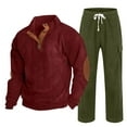 thumbnail image 1 of Stamzod Corduroy Sweat Suits Men Winter Fall Fashion Stand Collar Button Pullover Sweatshirts Casual Jogger Pants Oversized Mens Track Suits 2 Piece Set Army Green B XL, 1 of 6