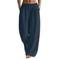 thumbnail image 1 of Stamzod Cotton And Linen Wide Leg Pants Woman Solid Color Flowy Baggy Sweatpants Casual Palazzo Pants for Women with Pocket Dark Blue-1 XL, 1 of 8