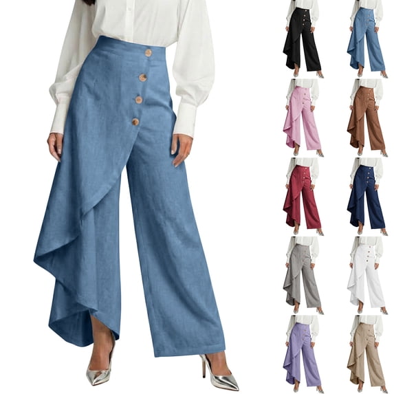 Stamzod Cotton Linen Wide Leg Pants Woman Summer Palazzo Pants Flowy Business Casual Trousers with Pockets Purple B XXXL