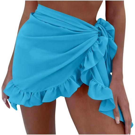 Stamzod Cover Ups for Swimwear Women 2026 Solid Chiffon Bikini Coverup Ruffle Skirt Summer Swimsuit Coverup for Women Sky Blue Free Size