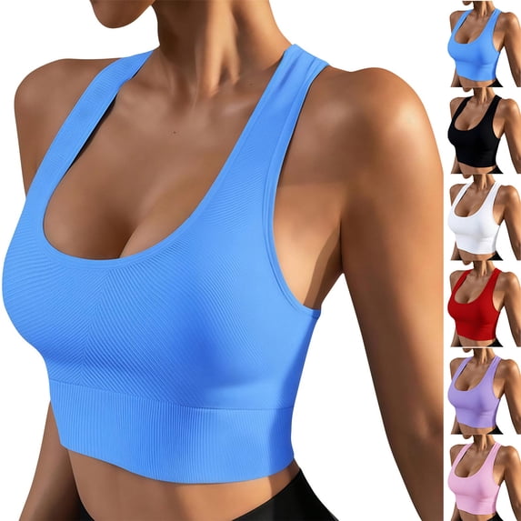 Stamzod Crop Tank Tops for Women Cropped Workout Tops Racerback Running Yoga Tanks Sleeveless Gym Shirts Blue L