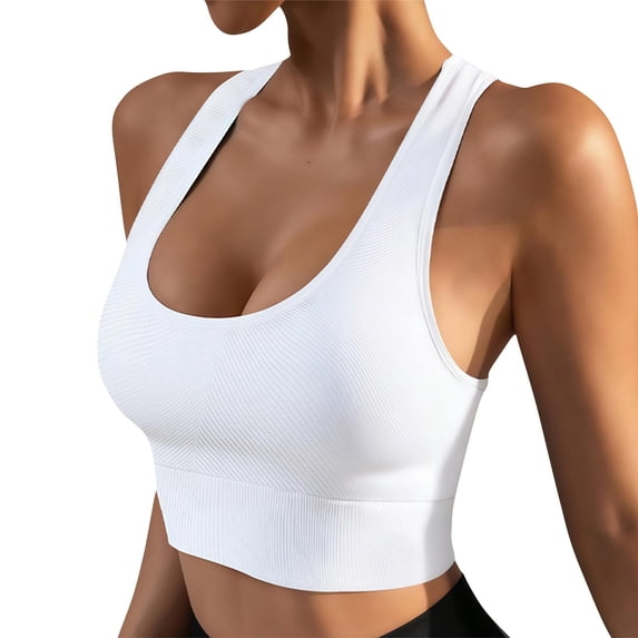 Stamzod Crop Tank Tops for Women Cropped Workout Tops Racerback Running Yoga Tanks Sleeveless Gym Shirts White XL