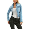 thumbnail image 1 of Stamzod Cropped Jean Jacket Women Solid Color Long Sleeve Button Up Coats with Pocket Casual Denim Jacket for Women Light Blue B XL, 1 of 3