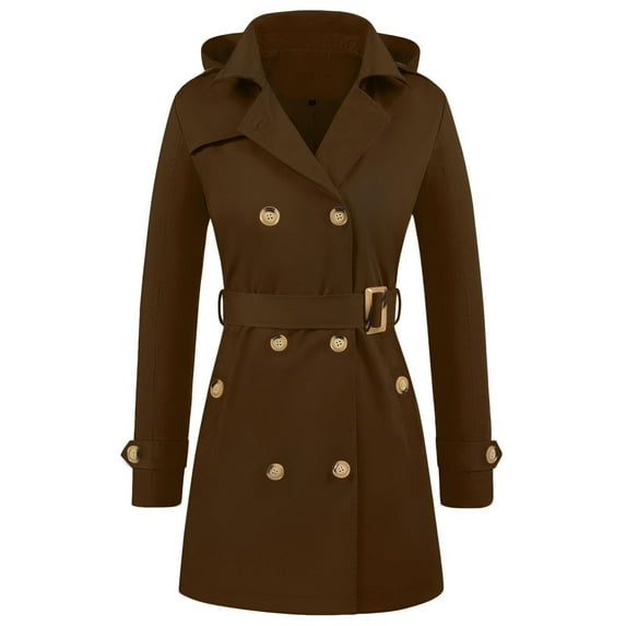 Stamzod Double Breasted Trench Coat Women Solid Color Classic Long Sleeve Jacket Coat with Belt Business Casual Jackets for Women Brown M