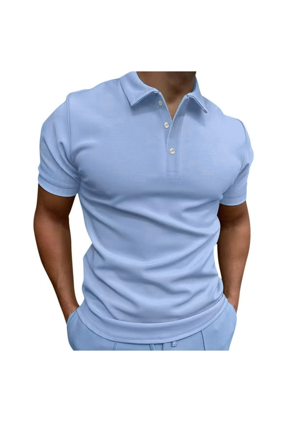 Dress Shirts for Men Casual Solid Turndown Pullover Button Short Sleeve Blouse Tops