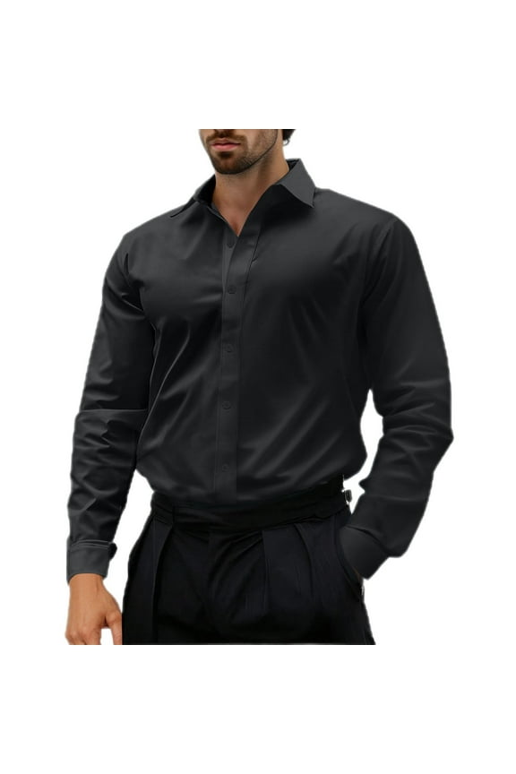 Dress Shirts for Men Fashion Solid Color Long Sleeve Classic Button Down Shirt Spring Officewear formal Business Work Shirts for Men Black XXL