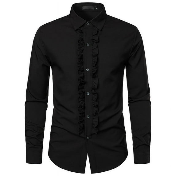 Stamzod Dress Shirts for Men Fashion Solid Color Turndown Long Sleeve Ruched Party formal Shirts Casual Button Down Shirt Men Wedding Clothes Black M