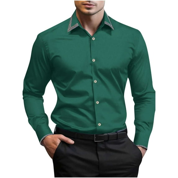 Stamzod Dressy Shirts for Men Fashion Solid Color Summer Long Sleeve Stretch Wrinkle-Free formal Shirt Business Casual Button Down Shirts Army Green XL