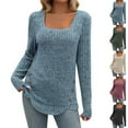 thumbnail image 1 of Stamzod Early Fall Fashion Womens Tops Solid Color Square-Neck Long Sleeve Shirts Loose Fit Blouses for Women Dressy Casual Army Green XL, 1 of 4