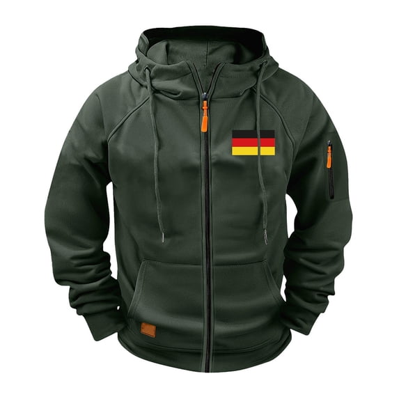 Stamzod Fall Jackets for Men Casual Long Sleeve Zip Up Hoodie Plus Size Hooded Sweatshirt for Men with Pocket Army Green C S