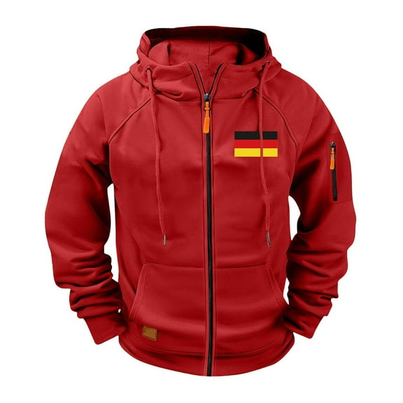 Stamzod Fall Jackets for Men Casual Long Sleeve Zip Up Hoodie Plus Size Hooded Sweatshirt for Men with Pocket Red C S