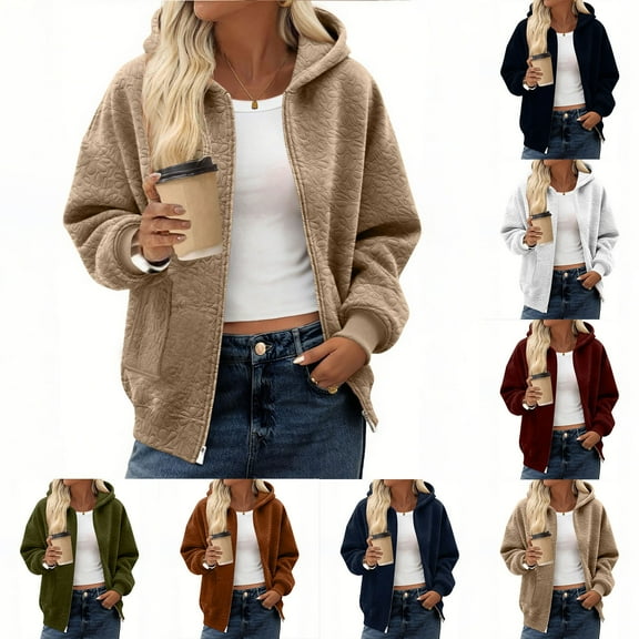 Stamzod Fall Jackets for Women 2025 Solid Color Long Sleeve Hooded Jacket Casual Outwear with Pocket Army Green B L