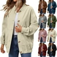 thumbnail image 1 of Stamzod Fall Jackets for Women 2025 Solid Color Stand Collar Long Sleeve Button Corduroy Jacket with Pocket Casual Barn Jackets for Women Brown-1 M, 1 of 10