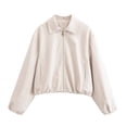 thumbnail image 1 of Stamzod Fall Jackets for Women Collared Long Sleeve Cropped Zip Up Jacket with Pocket Casual Windbreaker Coats Beige XS, 1 of 8
