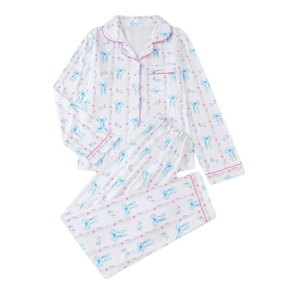 Stamzod Fall Pajamas Women 2 Piece Turndown Long Sleeve Sleep Shirts and Pajama Pants Sleepwear Trendy Fashion Womens Button Down Pajama Sets White B XXL