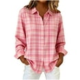 thumbnail image 1 of Stamzod Fall Shirts for Women Long Sleeve Button Up Plaid Shirt Loose Casual Dressy Tops for Women Pink B XL, 1 of 6