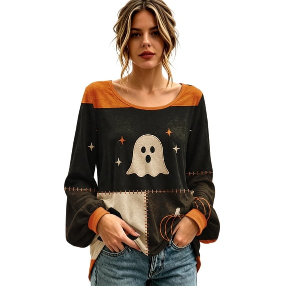 Stamzod Fall Tops for Women Lantern Long Sleeve Dressy Casual Blouses Fashion Womans Loose Halloween Shirt