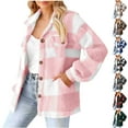 thumbnail image 1 of Stamzod Fall Winter Jackets for Women Fashion Plaid Printed Thicked Warm Fleece Jacket Women Casual Button Down Coats Outerwear with Pocket Brown XXL, 1 of 7