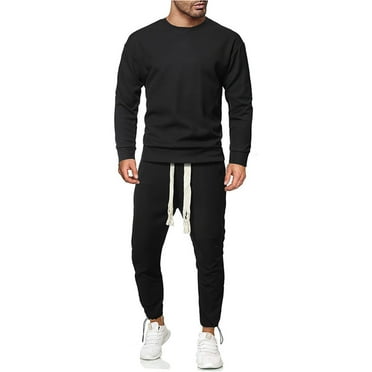 Stamzod Fall Winter Men's Jogging Tracksuit 2 Piece Athletic Outfit Solid Color Sports Sweatsuit Plus Size Suit Sets Jogging Suits for Men on Clearance