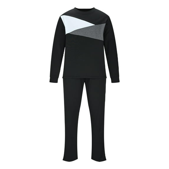Stamzod Fall Winter Mens Outfits Solid Color Long Sleeve Crewneck Pullover Tops and Pants Set Casual Track Suits Mens Fashion Clothing Black-2 XL