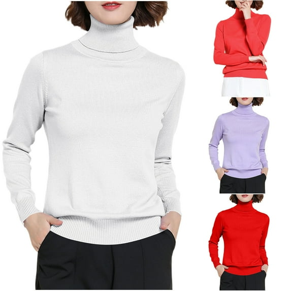 Stamzod Fall Winter Sweaters for Women Solid Color Classic Turtleneck Long Sleeve Pullover Sweater Casual Oversized Sweaters for Women Red M