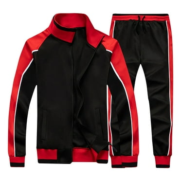 Stamzod Fall Winter Sweatsuits for Men 2 Piece Fashion Patchwork Zipper up Jacket and Sweatpant Jogging Suits Pockets Warm up Men's Tracksuits on Clearance