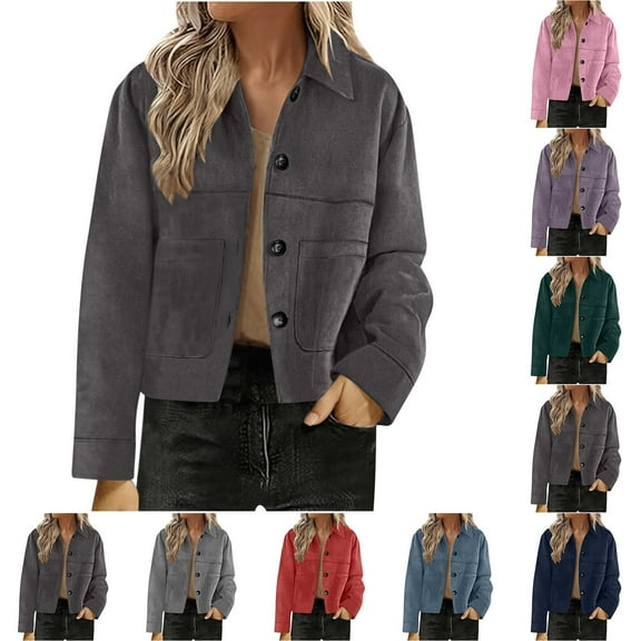 Stamzod Fall Women's Fashion Suede Jacket Solid Color Turndown Long Sleeve Bomber Jacket Women Casual Outerwear Coat Red-8 M